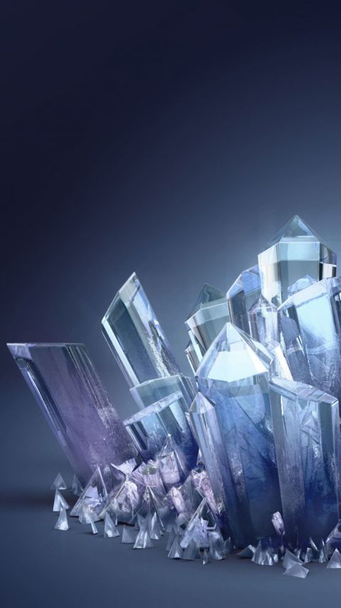 晶莹剔透，棱角分明的柱状水晶石图片手机壁纸下载