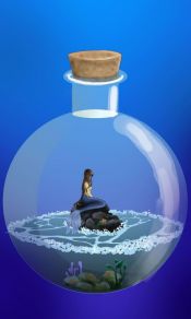 瓶中人，玻璃瓶中坐在礁石上的美人鱼手机壁纸