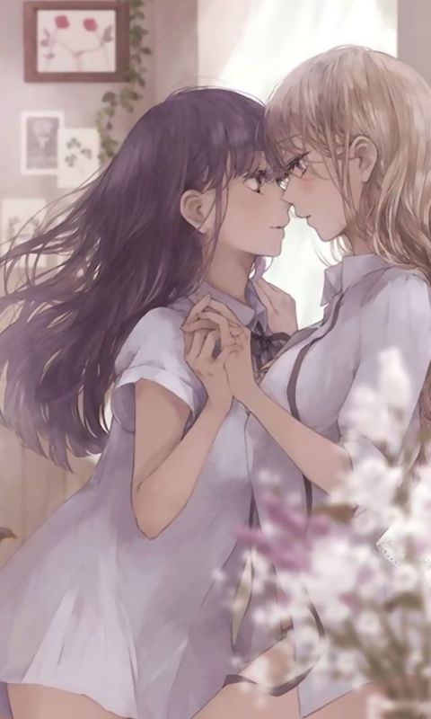 同性相吸，唯美少女动漫百合拉拉亲密图片手机壁纸（2）