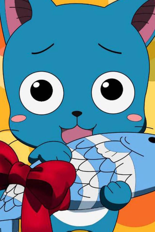 妖精的尾巴哈比抱着一条大鱼的高清手机壁纸