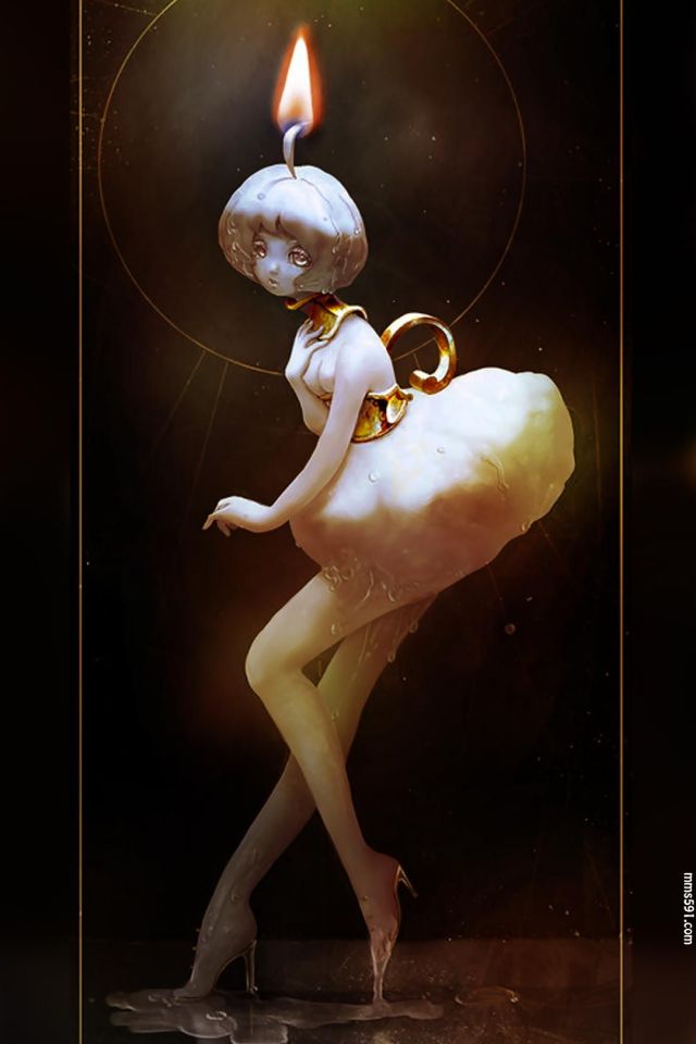 燃烧的呆毛，短发少女人形创意蜡烛灯温馨图片手机壁纸
