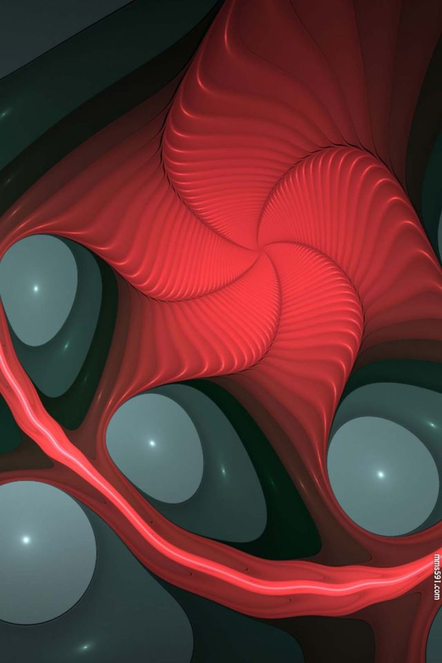 红色五角螺旋花朵，电脑制作精美分形图片手机壁纸