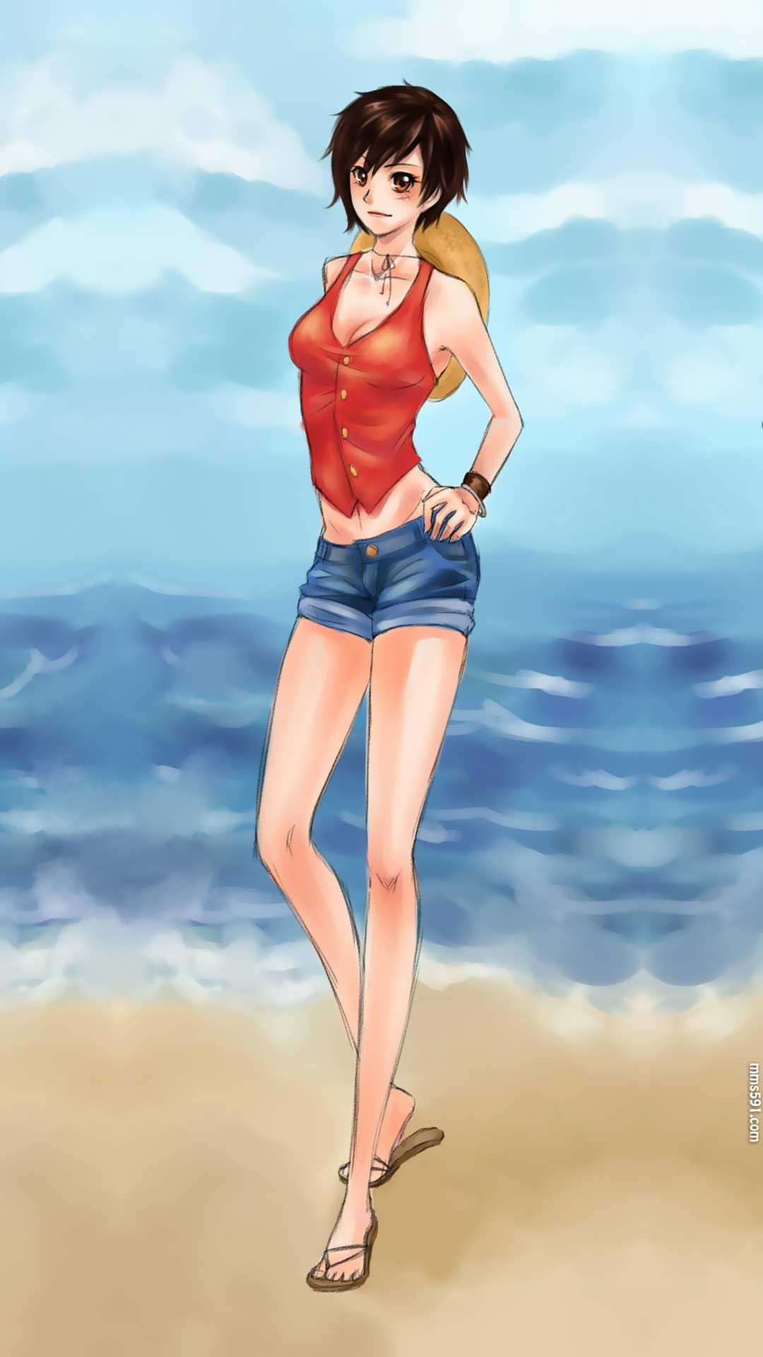性转路飞，海贼王女性化的女生版路飞手机壁纸高清图片（2）