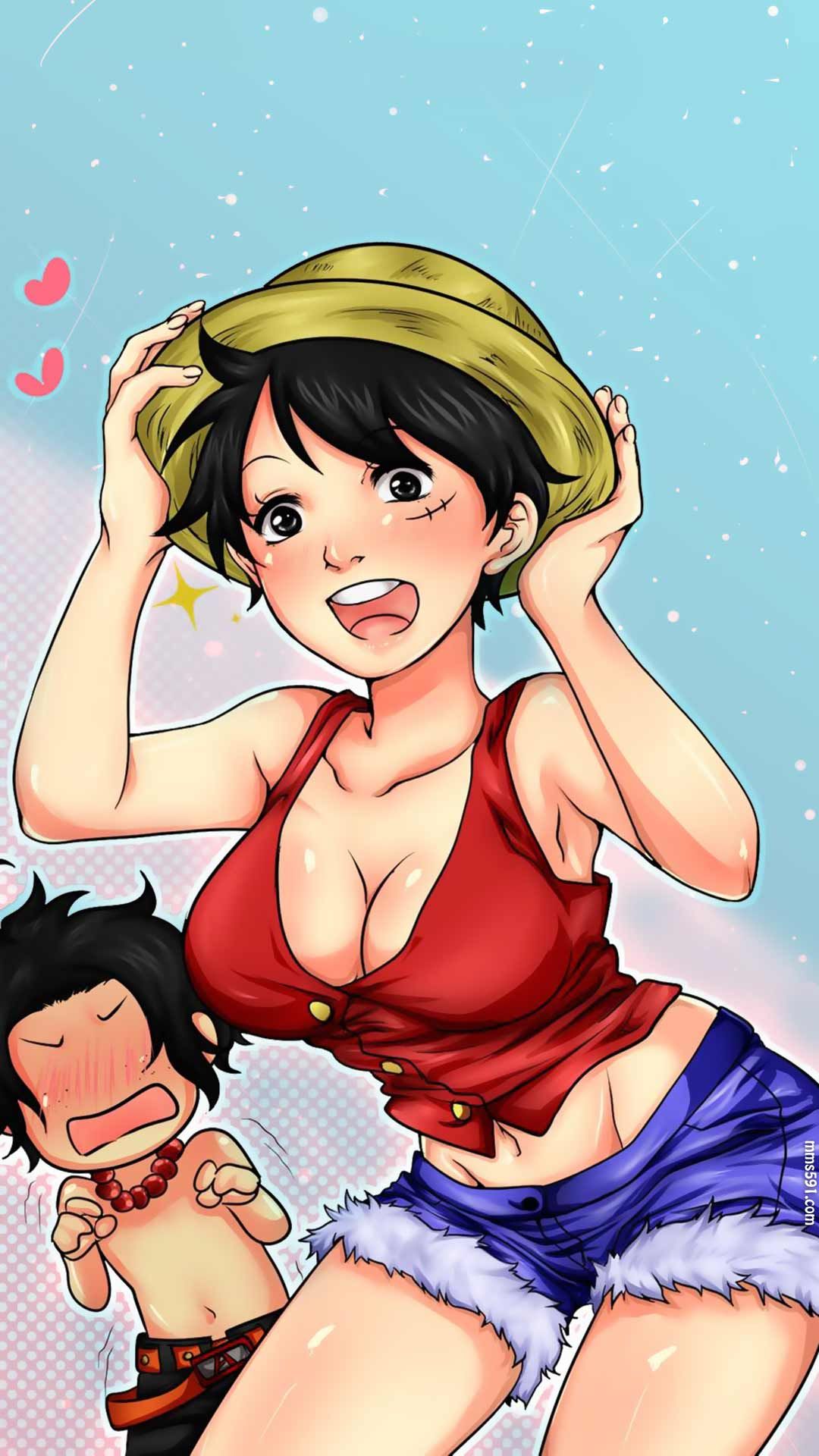 性转路飞，海贼王女性化的女生版路飞手机壁纸高清图片（4）