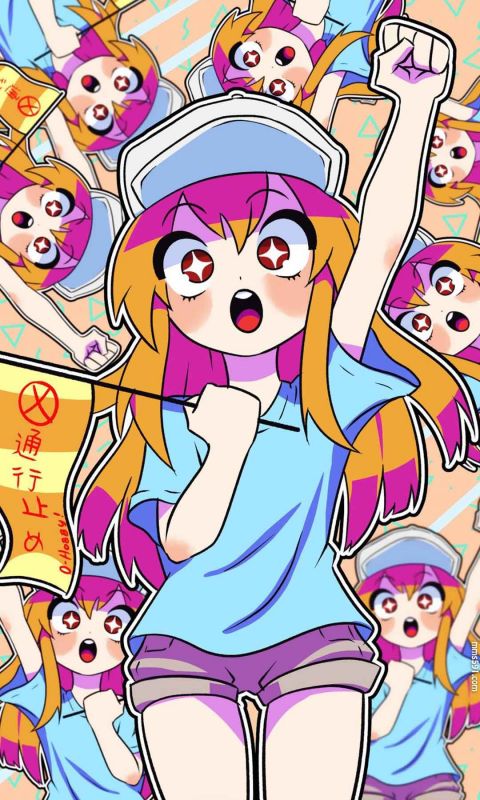 工作细胞可爱萝莉血小板手拿旗帜禁止通行手机壁纸图片（2）