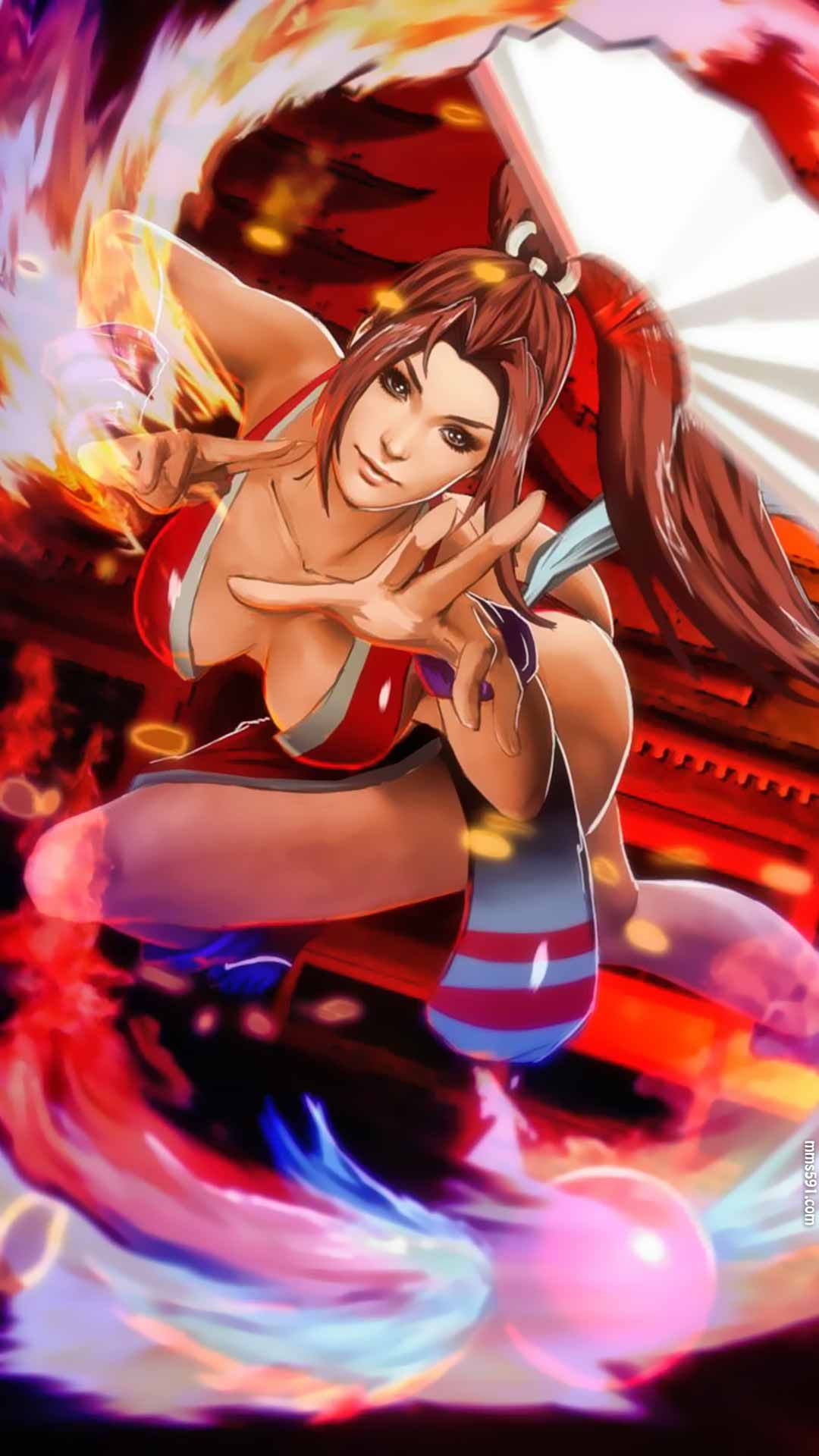 拳皇游戏美女大胸美腿性感的不知火舞拿扇子手机壁纸图片大全（2）