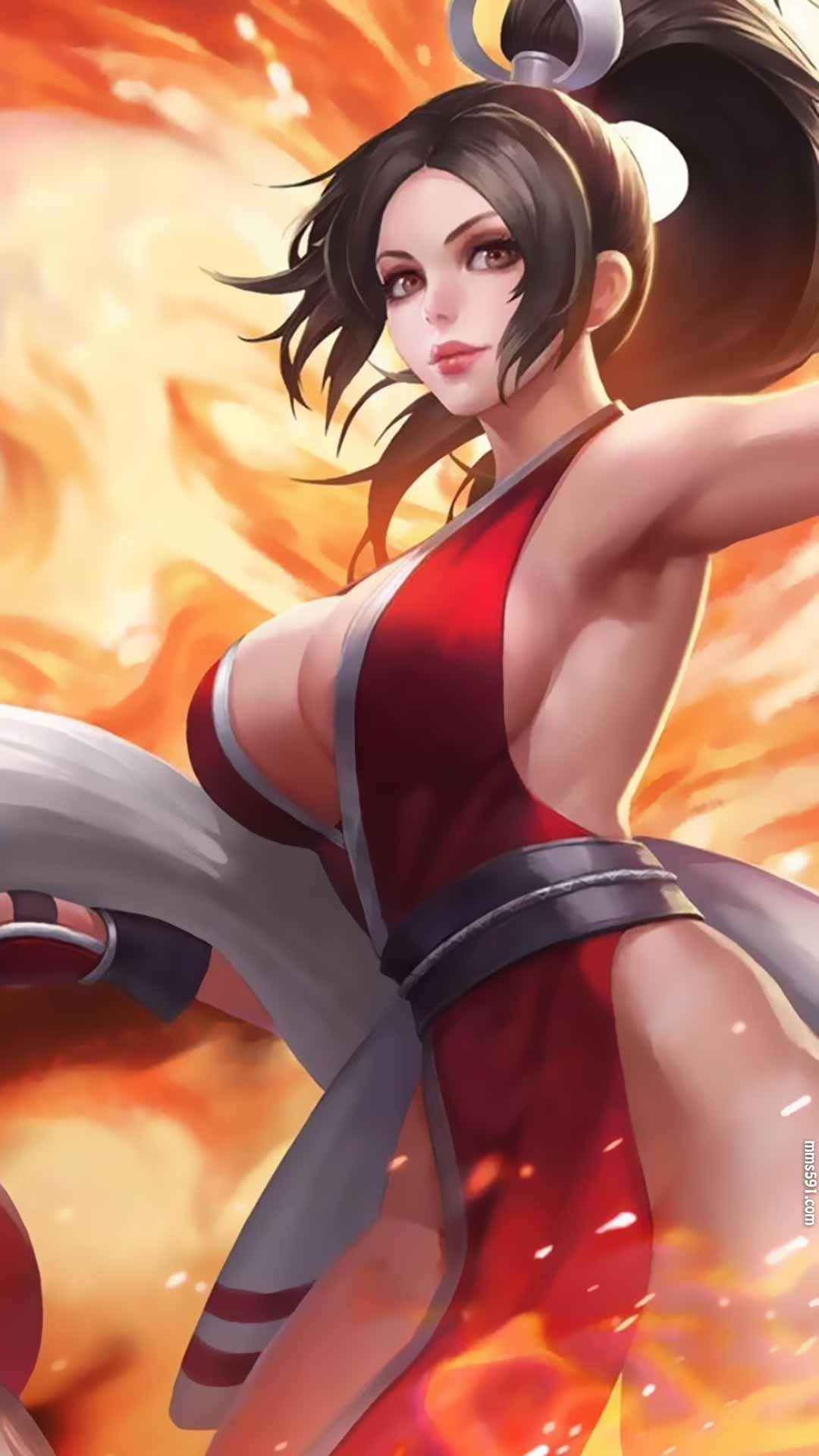 拳皇游戏美女大胸美腿性感的不知火舞拿扇子手机壁纸图片大全（4）