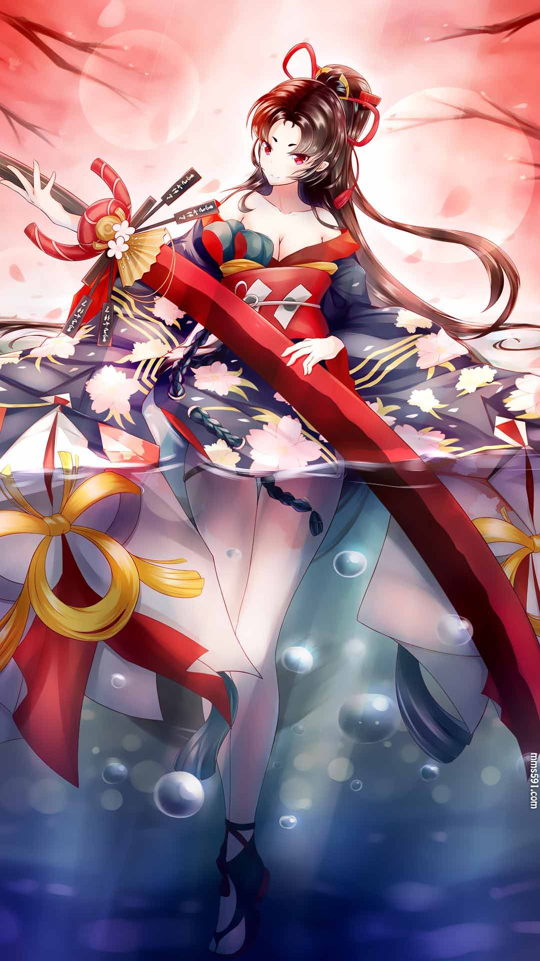 阴阳师SSR级式神刀妹妖刀姬拿着长刀的性感手机壁纸高清图片（6）