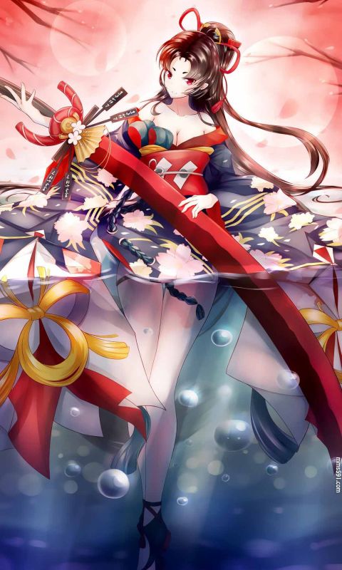 阴阳师SSR级式神刀妹妖刀姬拿着长刀的性感手机壁纸高清图片（6）