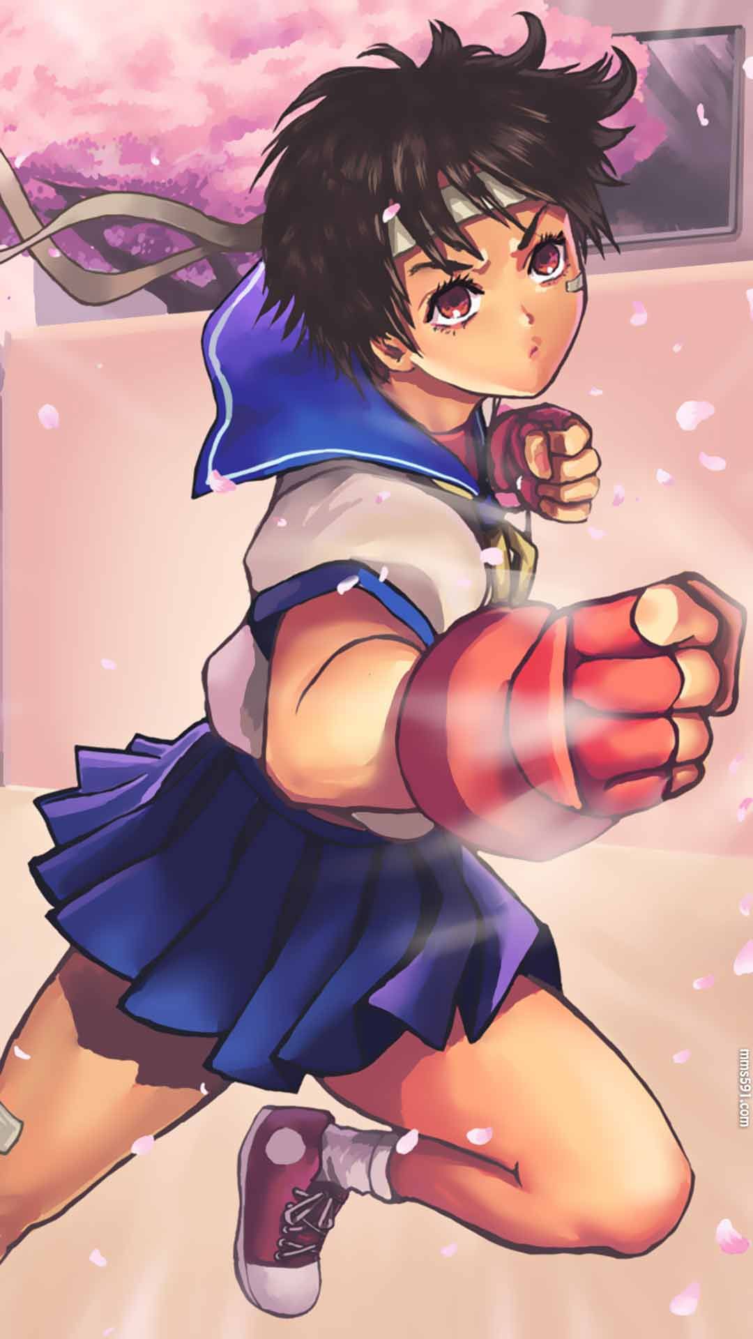 街头霸王女性角色春日野樱Sakura Kasugano短裙打拳手机壁纸图片（5）