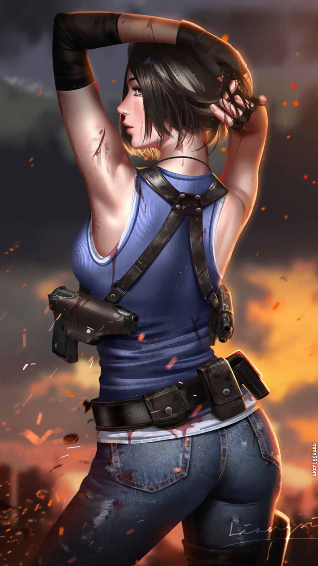 生化危机短发美女吉尔·瓦伦蒂安Jill Valentine拿枪的手机壁纸图片（2）