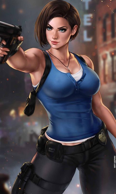 生化危机短发美女吉尔·瓦伦蒂安Jill Valentine拿枪的手机壁纸图片（4）