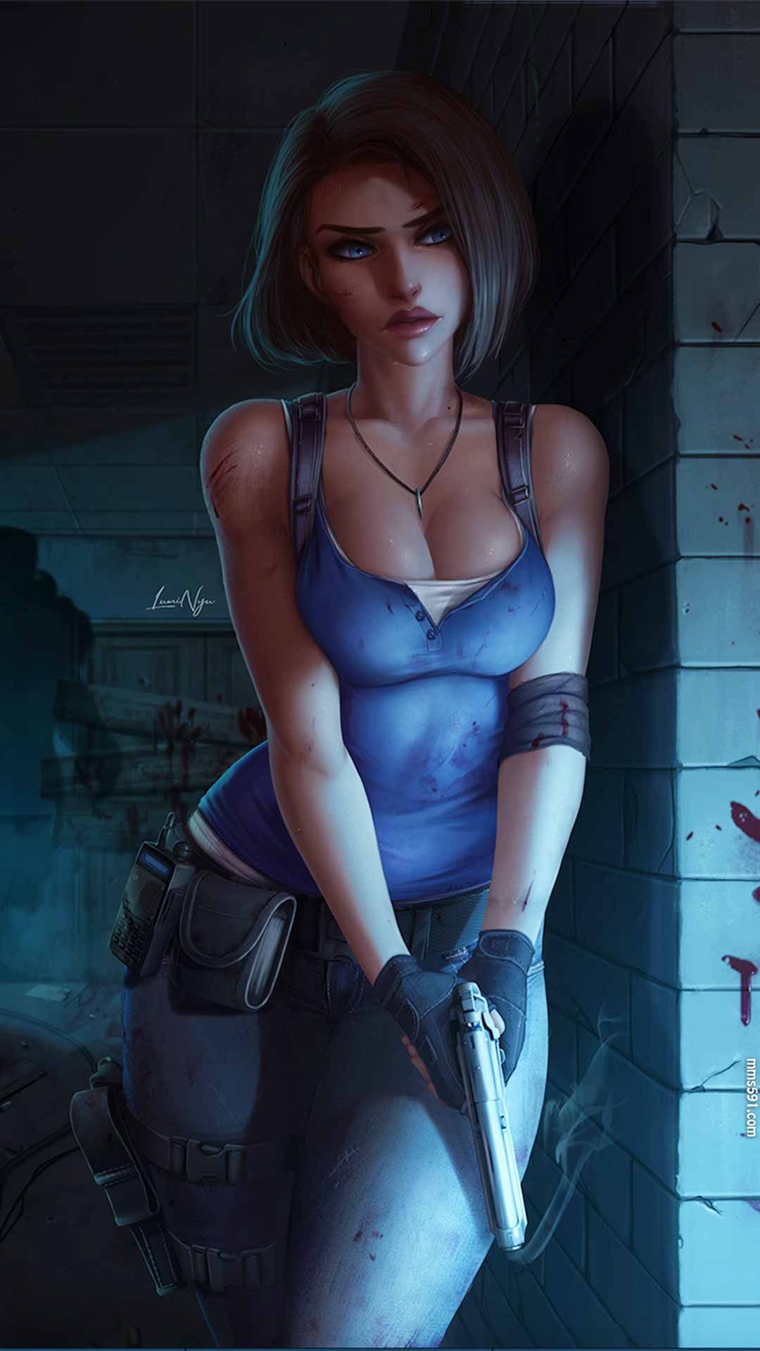 生化危机短发美女吉尔·瓦伦蒂安Jill Valentine拿枪的手机壁纸图片（8）