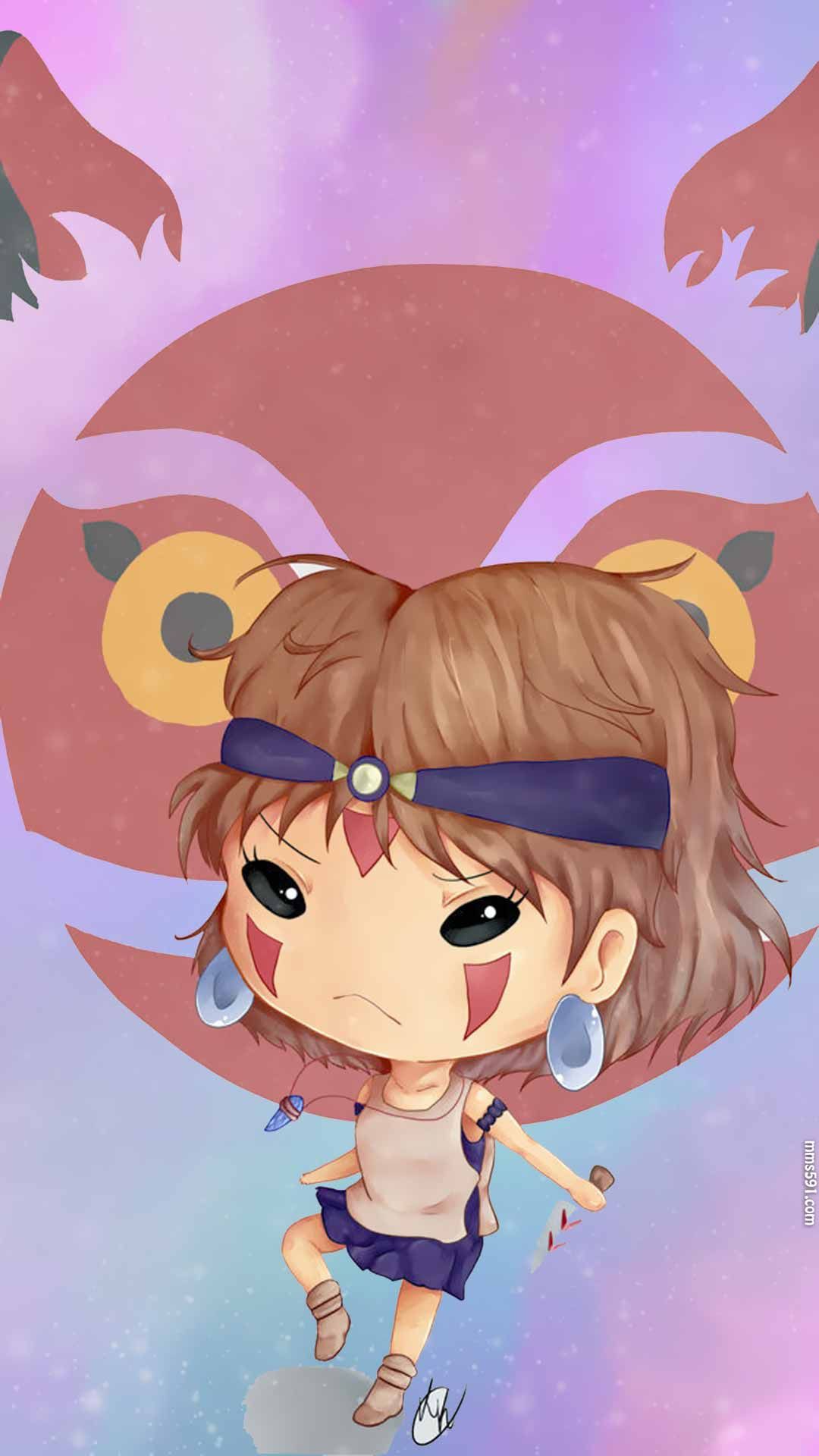 宫崎骏幽灵公主女主角珊San手拿匕首与白狼的手机壁纸图片（4）