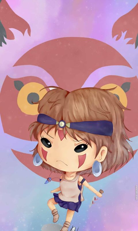 宫崎骏幽灵公主女主角珊San手拿匕首与白狼的手机壁纸图片（4）