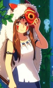 宫崎骏幽灵公主女主角珊San手拿匕首与白狼的手机壁纸图片（9）