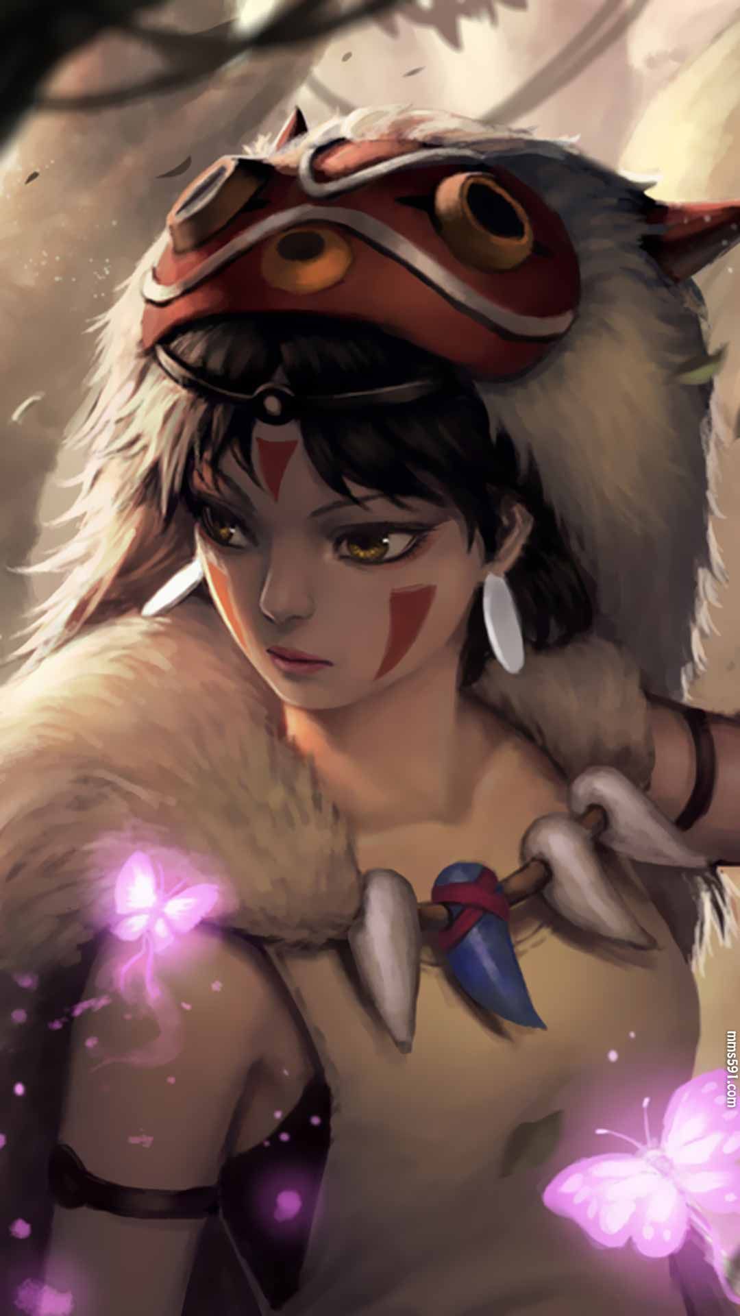 宫崎骏幽灵公主女主角珊San手拿匕首与白狼的手机壁纸图片（10）