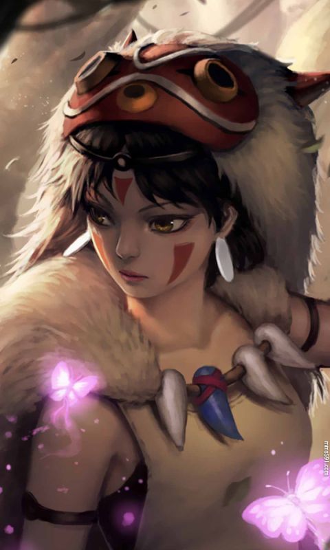 宫崎骏幽灵公主女主角珊San手拿匕首与白狼的手机壁纸图片（10）