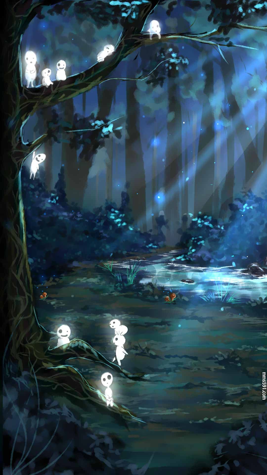 诡异又可爱树精，幽灵公主森林中的木灵kodama手机壁纸图片集（2）
