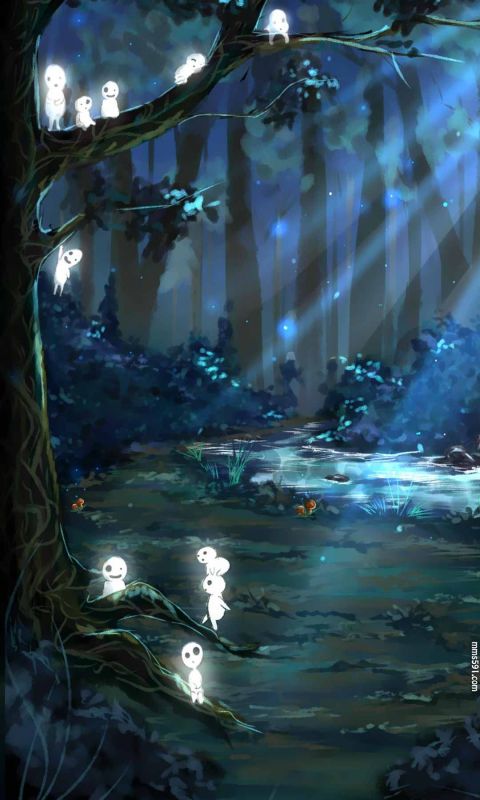 诡异又可爱树精，幽灵公主森林中的木灵kodama手机壁纸图片集（2）