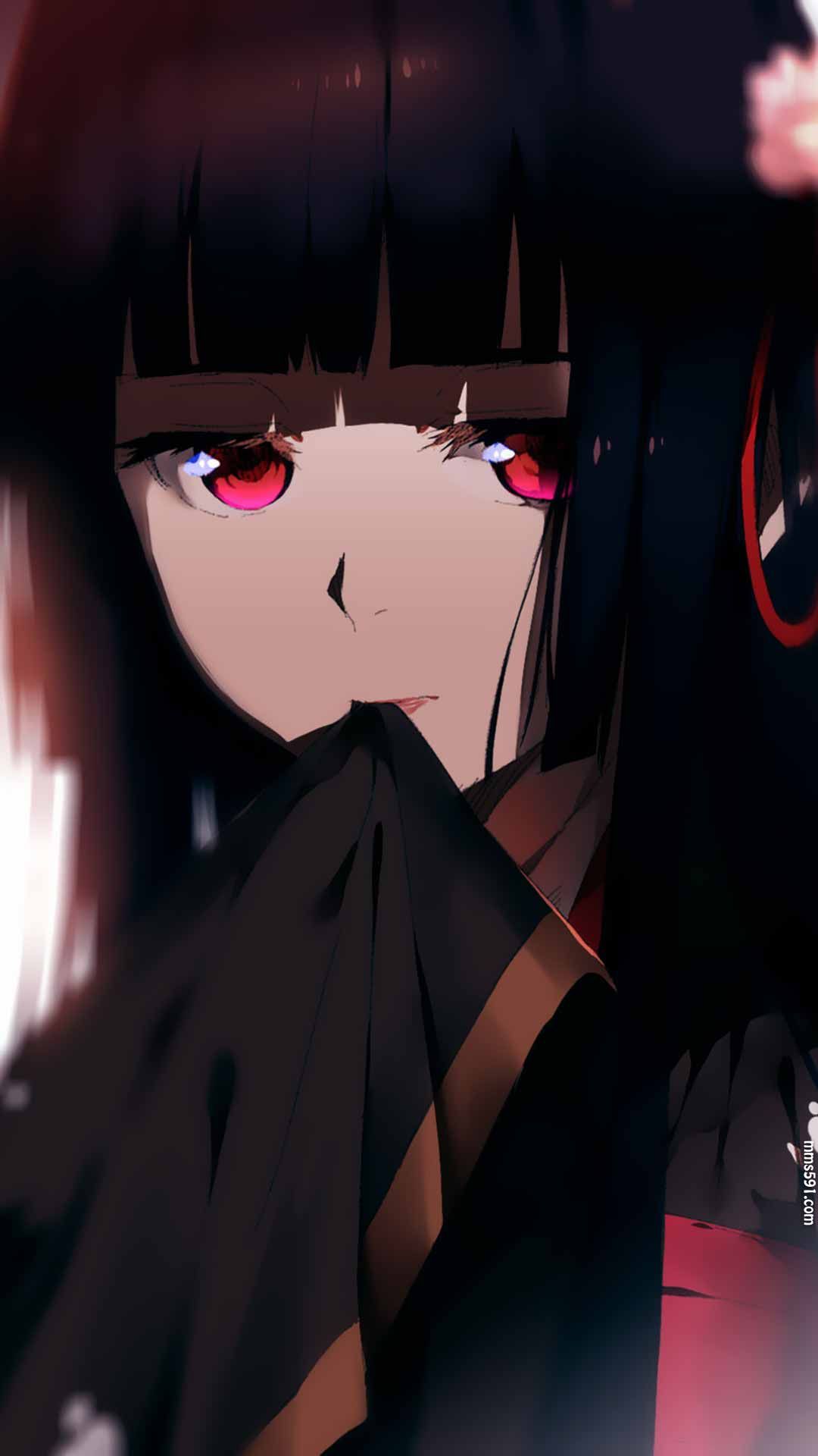 动漫黑长直美女，地狱少女女主角阎魔爱Enma Ai手机壁纸图片