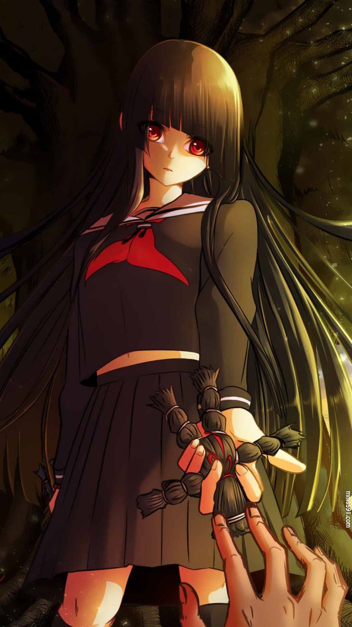 动漫黑长直美女，地狱少女女主角阎魔爱Enma Ai手机壁纸图片（9）