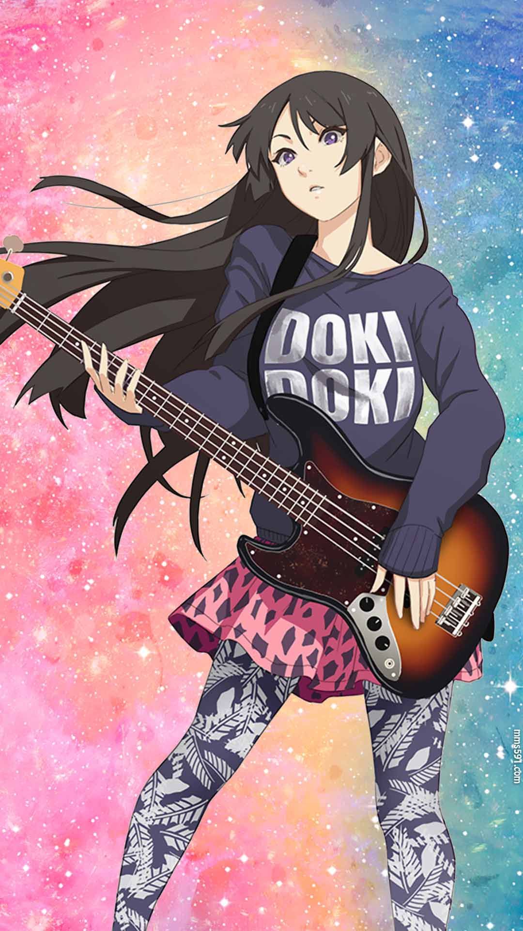 黑色长发，轻音少女贝斯手秋山澪Akiyama Mio手机壁纸1080x1920图片下载