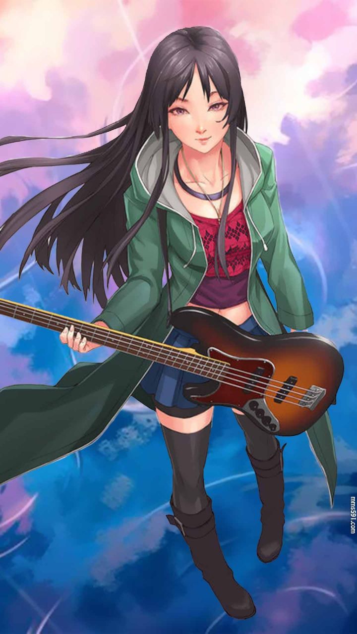 黑色长发，轻音少女贝斯手秋山澪Akiyama Mio手机壁纸1080x1920图片下载（5）