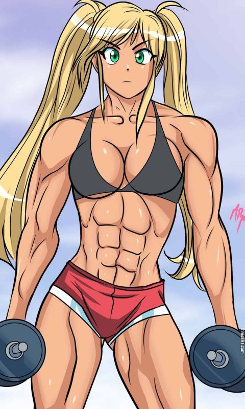 流汗吧！健身少女主角纱仓响Sakura Hibiki肌肉手机壁纸图片集（3）
